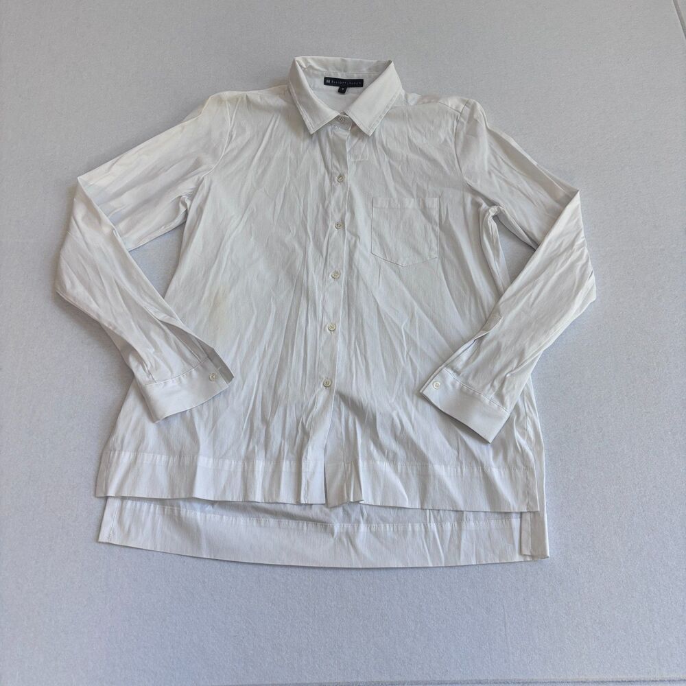 Elliott Lauren High Low Button Down Shirt Blouse Women's 8 White Long Sleeve NWT